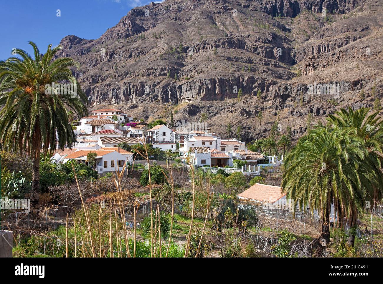 Das kleine Dorf Fataga, San Bartolome de Tirajana, Kanarische Inseln, Spanien, Europa Stockfoto