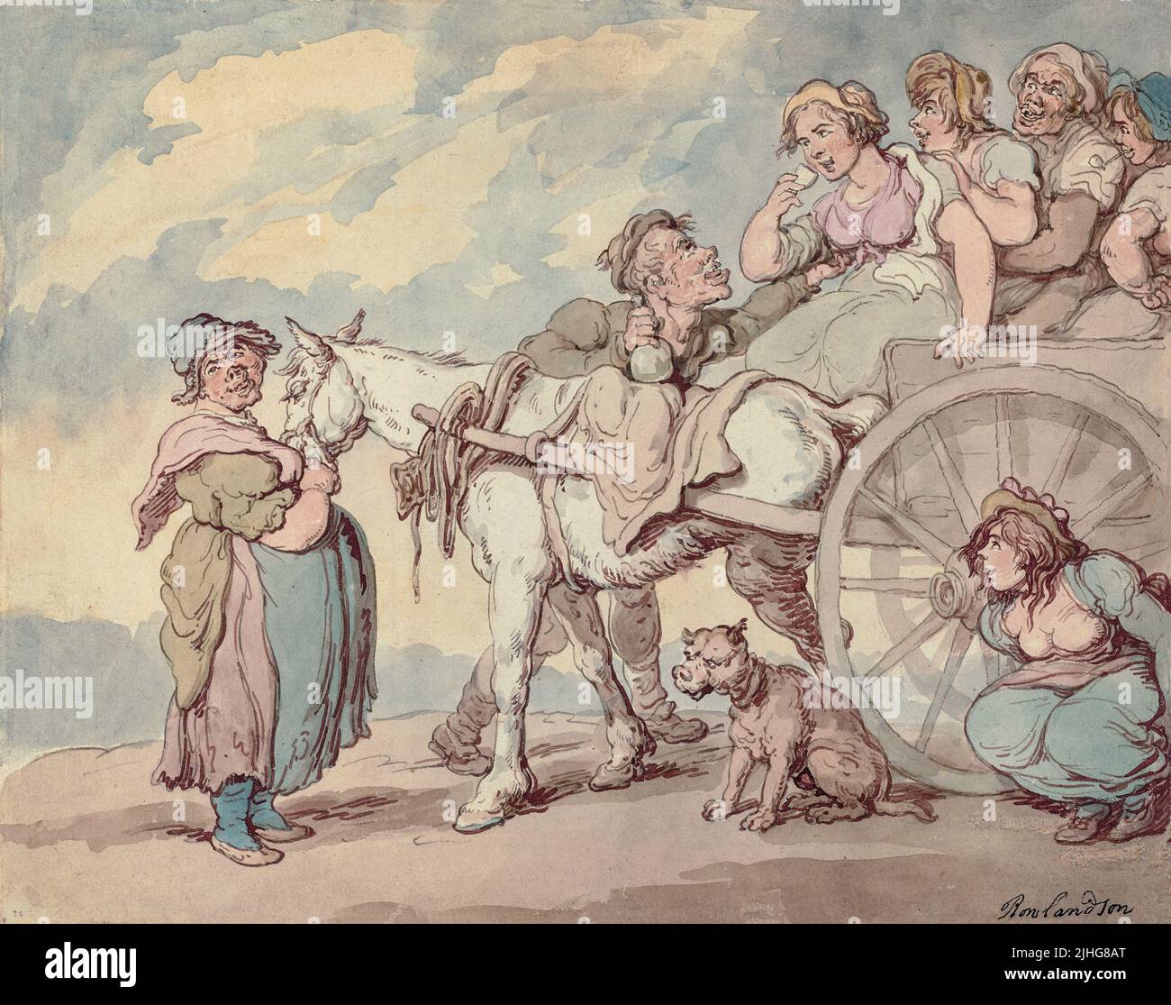Ein irisches Picknick von Thomas Rowlandson (1757-1827), einem englischen Künstler und Karikaturisten der georgischen Ära, der für seine politische Satire und soziale Beobachtung bekannt ist. Als produktiver Künstler und Grafiker sind seine Karikaturen, wie andere Karikaturisten seines Alters, oft robust oder schroffig. Stockfoto