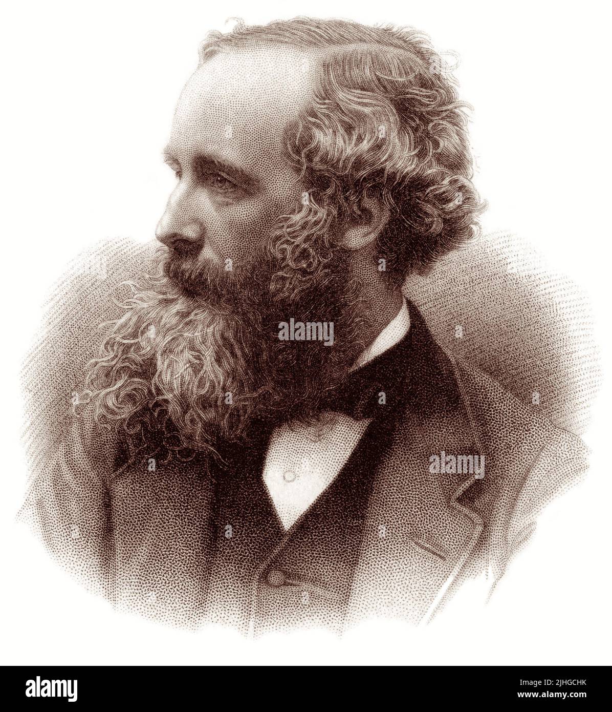 James Clerk Maxwell FRSE FRS (1831–1879) war ein schottischer Mathematiker und theoretischer Physiker, der für die klassische Theorie der elektromagnetischen Strahlung verantwortlich war, die als erste Theorie Elektrizität, Magnetismus und Licht als verschiedene Manifestationen desselben Phänomens beschrieb. Maxwell wird von einigen als der Vater der modernen Physik angesehen. Stockfoto