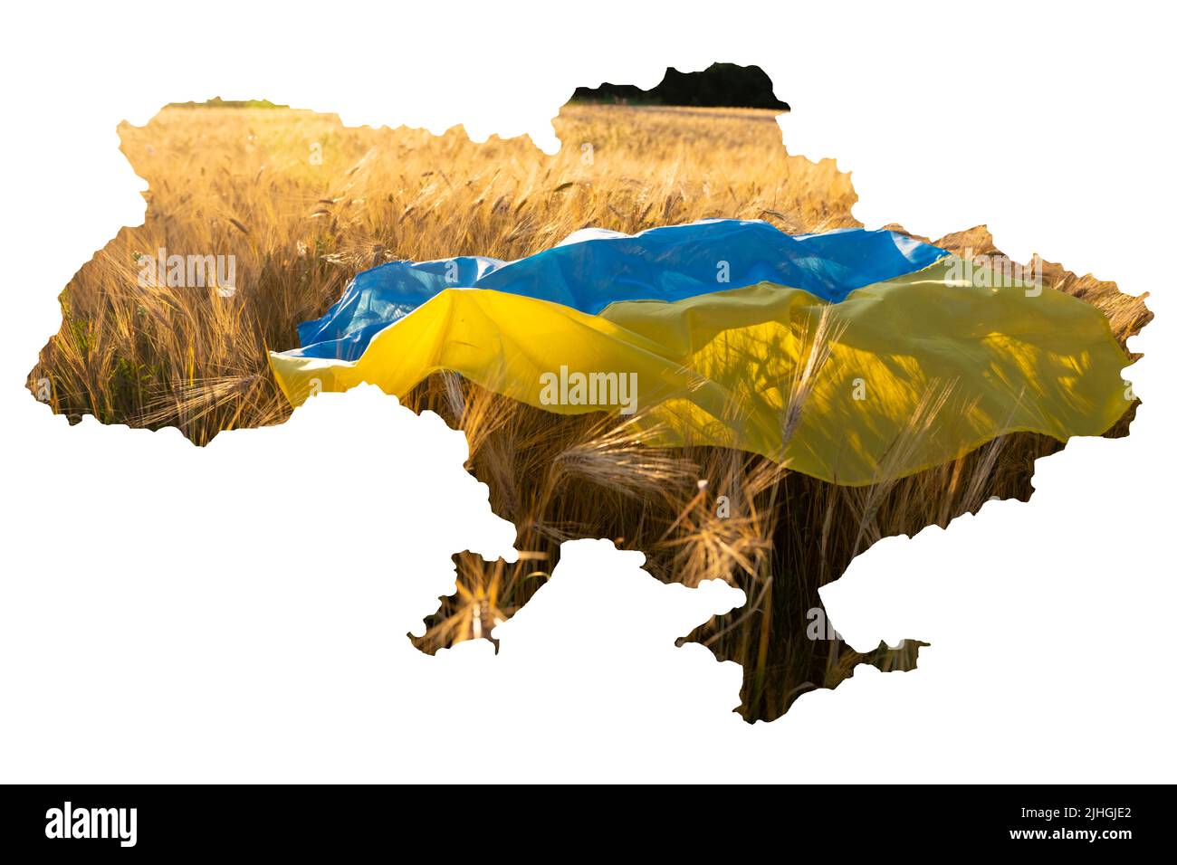 Konzeptuelles Bild der Karte der Ukraine, weltweite Nahrungsmittelkrise, die durch die Russlands verursacht wird Stockfoto