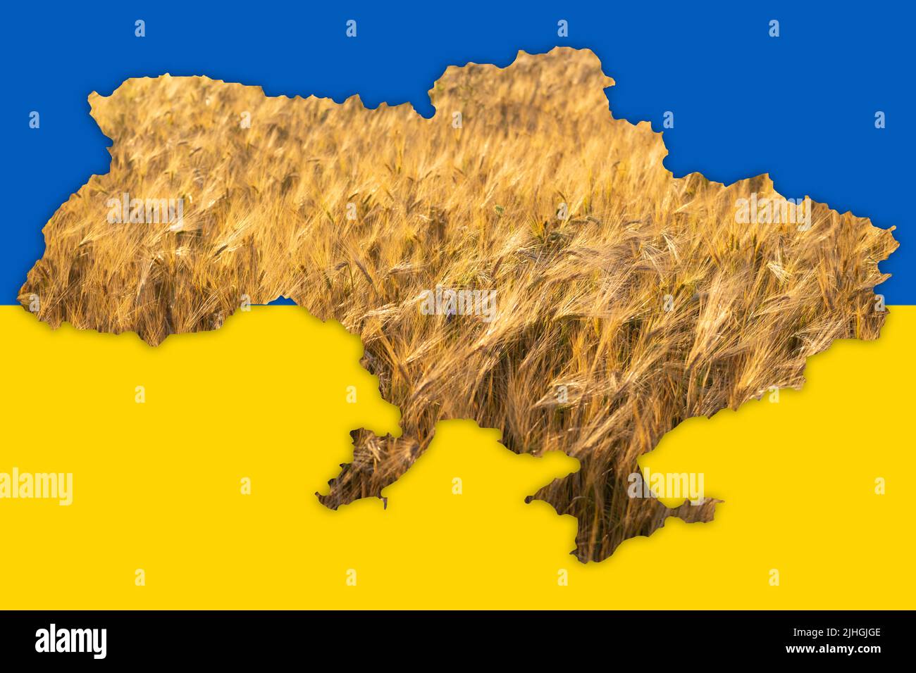 Konzeptuelles Bild der Karte der Ukraine, weltweite Nahrungsmittelkrise durch die russische Invasion Stockfoto