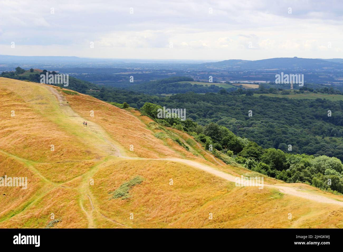 Die hügelige Landschaft der Malvern Hills in der Nähe des British Camp Stockfoto