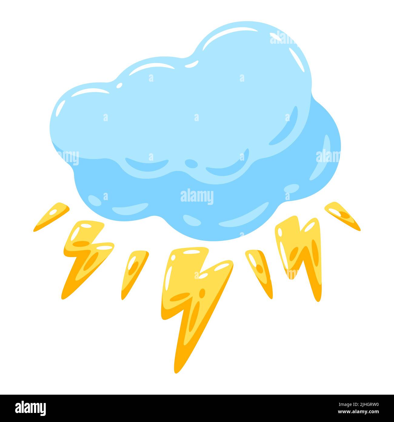 Illustration von blauer Wolke und Blitz. Cartoon niedliches Bild der natürlichen Phänomen. Stock Vektor