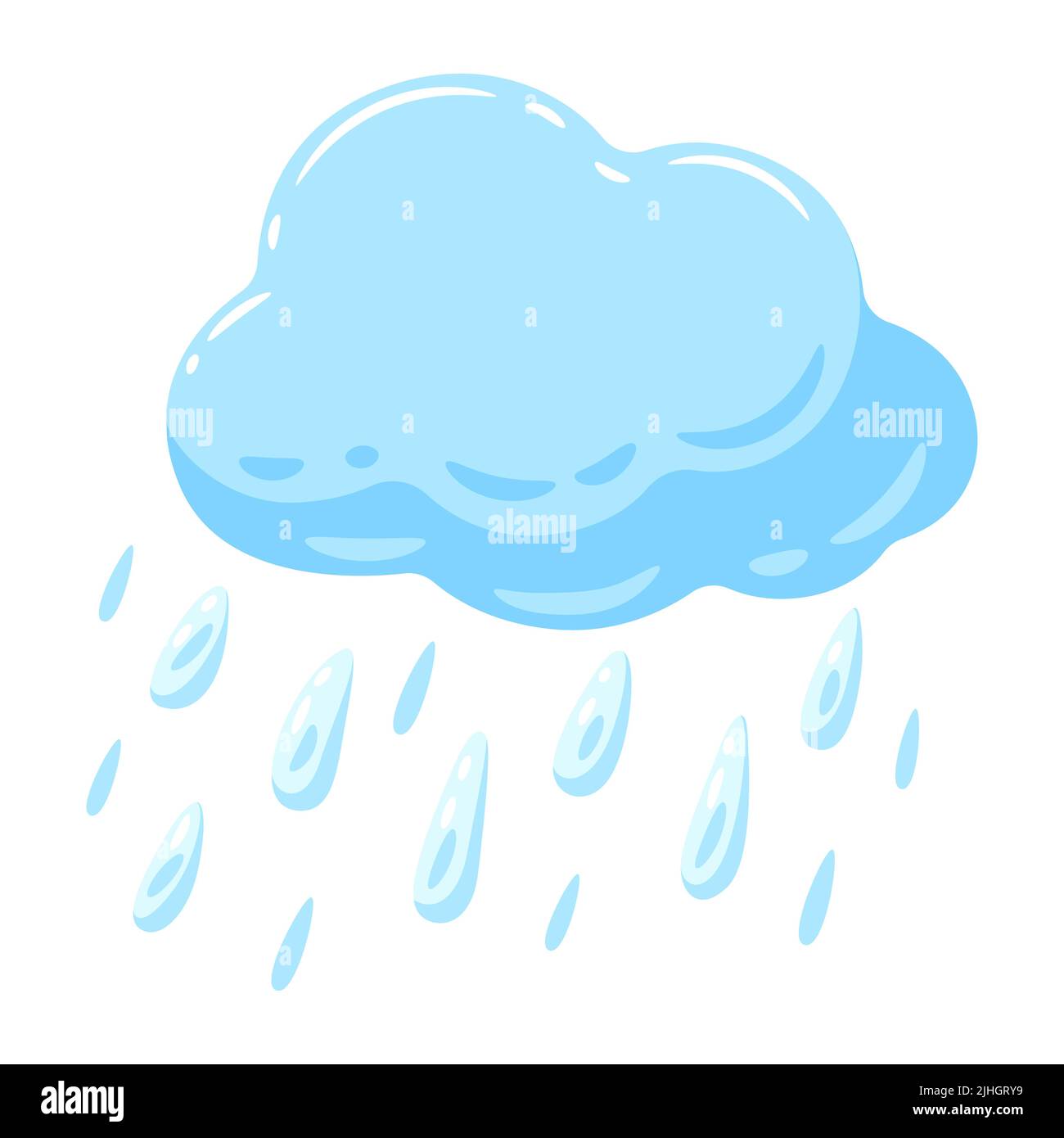 Illustration von blauen Wolken und Regentropfen. Cartoon niedliches Bild von Regen. Stock Vektor