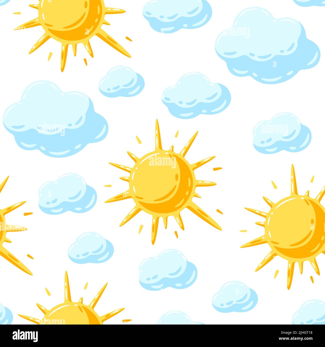 Nahtloses Muster mit Sonne und Wolken. Cartoon niedliches Bild des bewölkten Himmels. Stock Vektor