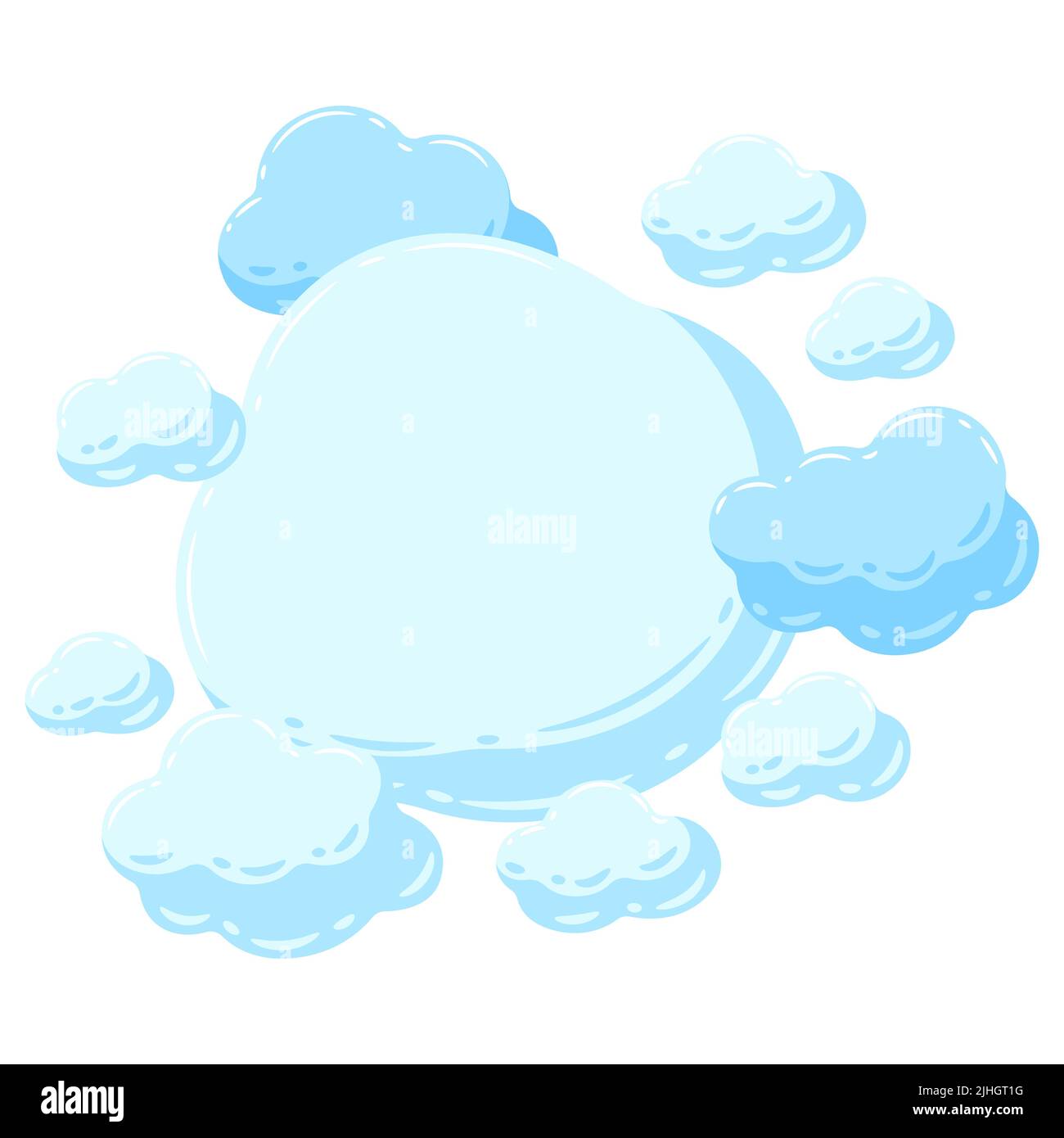 Hintergrund mit blauen Wolken. Cartoon niedliches Bild des bewölkten Himmels. Stock Vektor