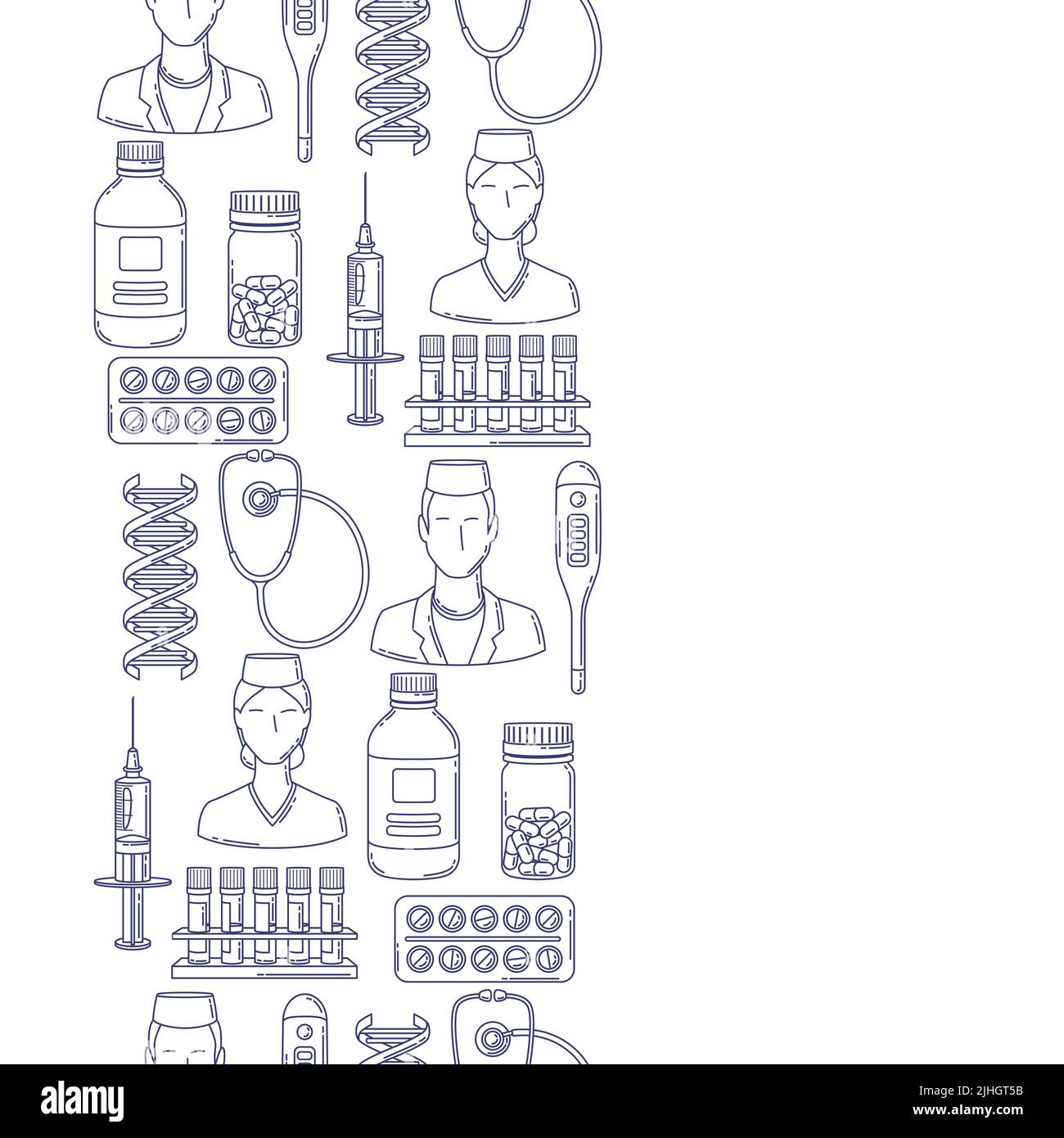 Nahtloses Muster mit medizinischen und medizinischen Gegenständen. Geräte und Symbole für Apotheken und Krankenhäuser. Stock Vektor