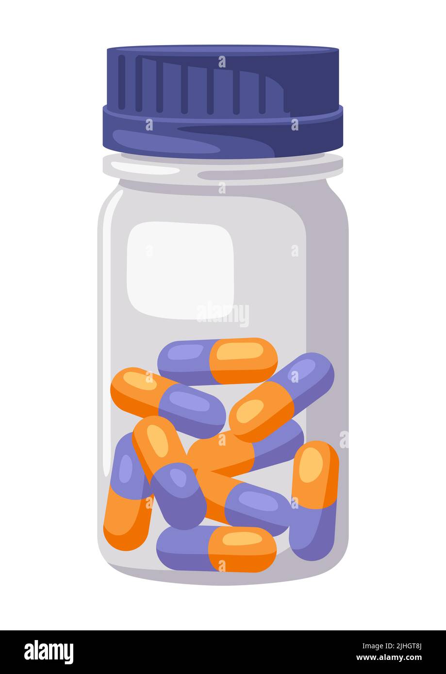 Abbildung der Dose mit Pillen. Medizinische und medizinische Artikel. Bild für Apotheken und Krankenhäuser. Stock Vektor