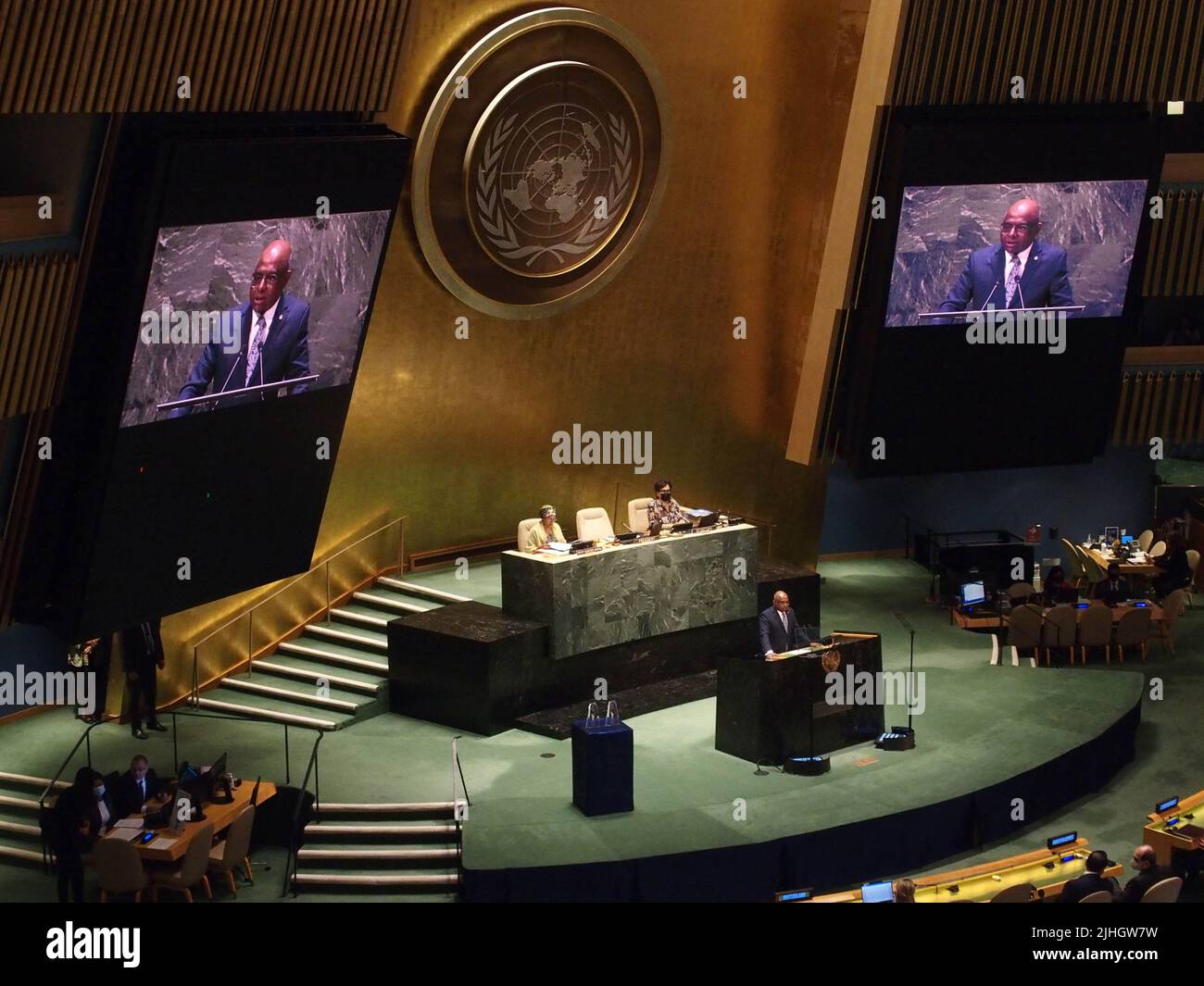 18. Juli 2022, New York, New York, USA: 18. Juli, 2022 NEW YORK United Nations .Nelson Mandela Day. Prinz Harry, der Herzog von Sussex, hält die Keynote an die Mitglieder der Generalversammlung (Foto: © Bruce Cotler/ZUMA Press Wire) Stockfoto