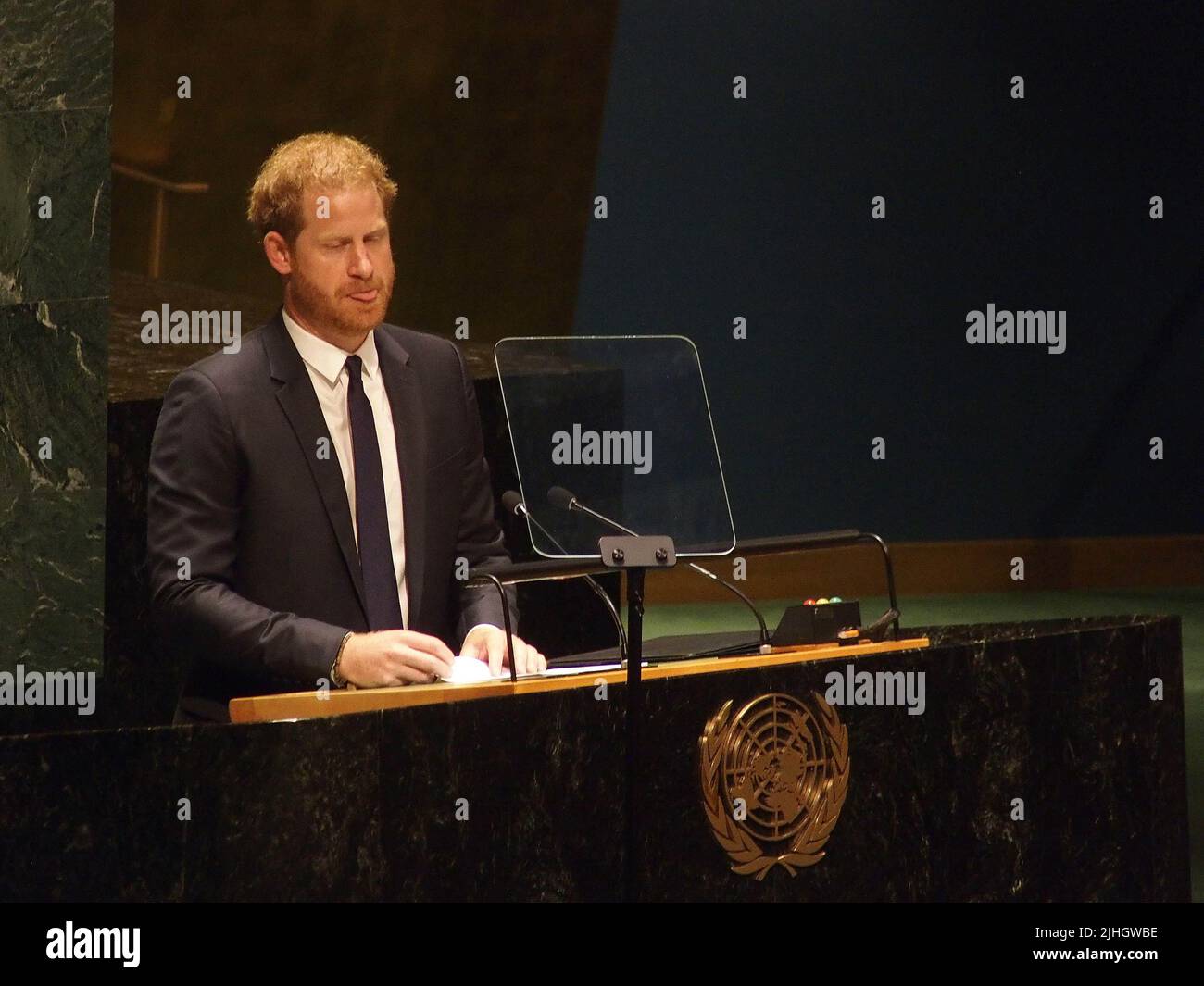 18. Juli 2022, New York, New York, USA: 18. Juli, 2022 NEW YORK United Nations .Nelson Mandela Day. Prinz Harry, der Herzog von Sussex, hält die Keynote an die Mitglieder der Generalversammlung (Foto: © Bruce Cotler/ZUMA Press Wire) Stockfoto