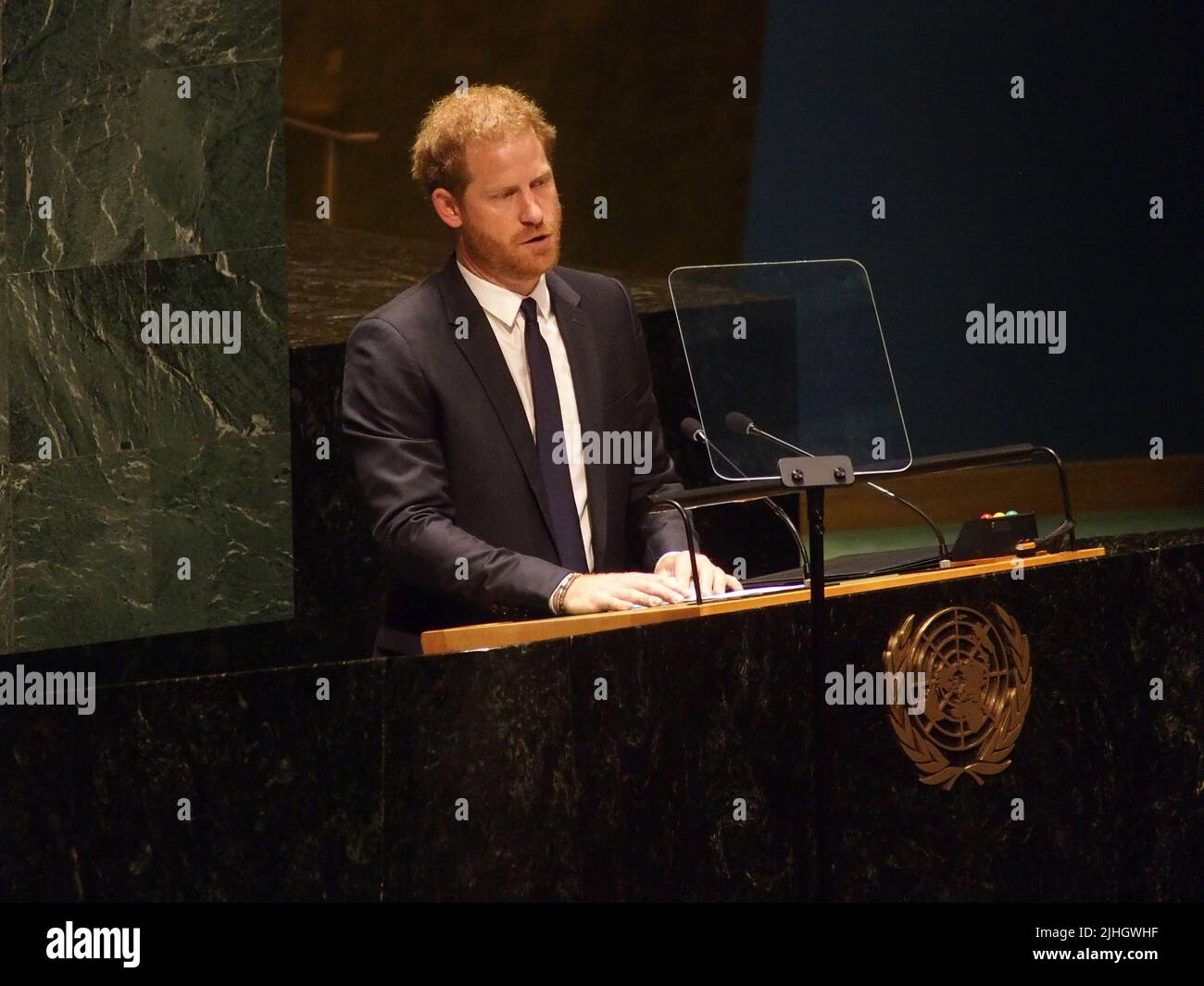 18. Juli 2022, New York, New York, USA: 18. Juli, 2022 NEW YORK United Nations .Nelson Mandela Day. Prinz Harry, der Herzog von Sussex, hält die Keynote an die Mitglieder der Generalversammlung (Foto: © Bruce Cotler/ZUMA Press Wire) Stockfoto