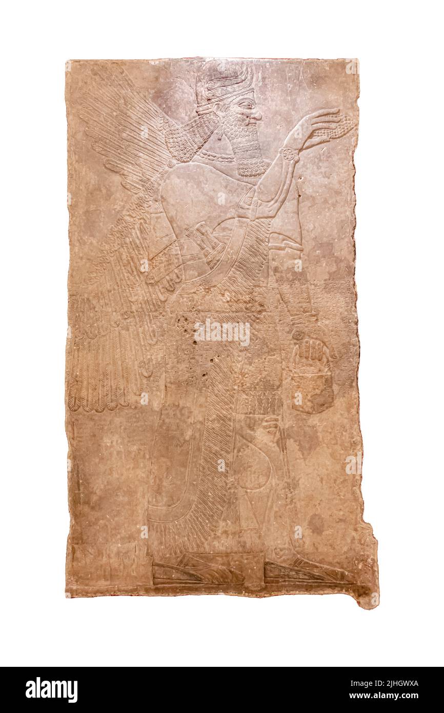 Gottheit am heiligen Baum. Relief aus dem Palast von Ashurnasirpal II in Kalhu, (Nimrud) - Kalkstein - IX Jahrhundert v. Chr. Hermitage Museum Stockfoto