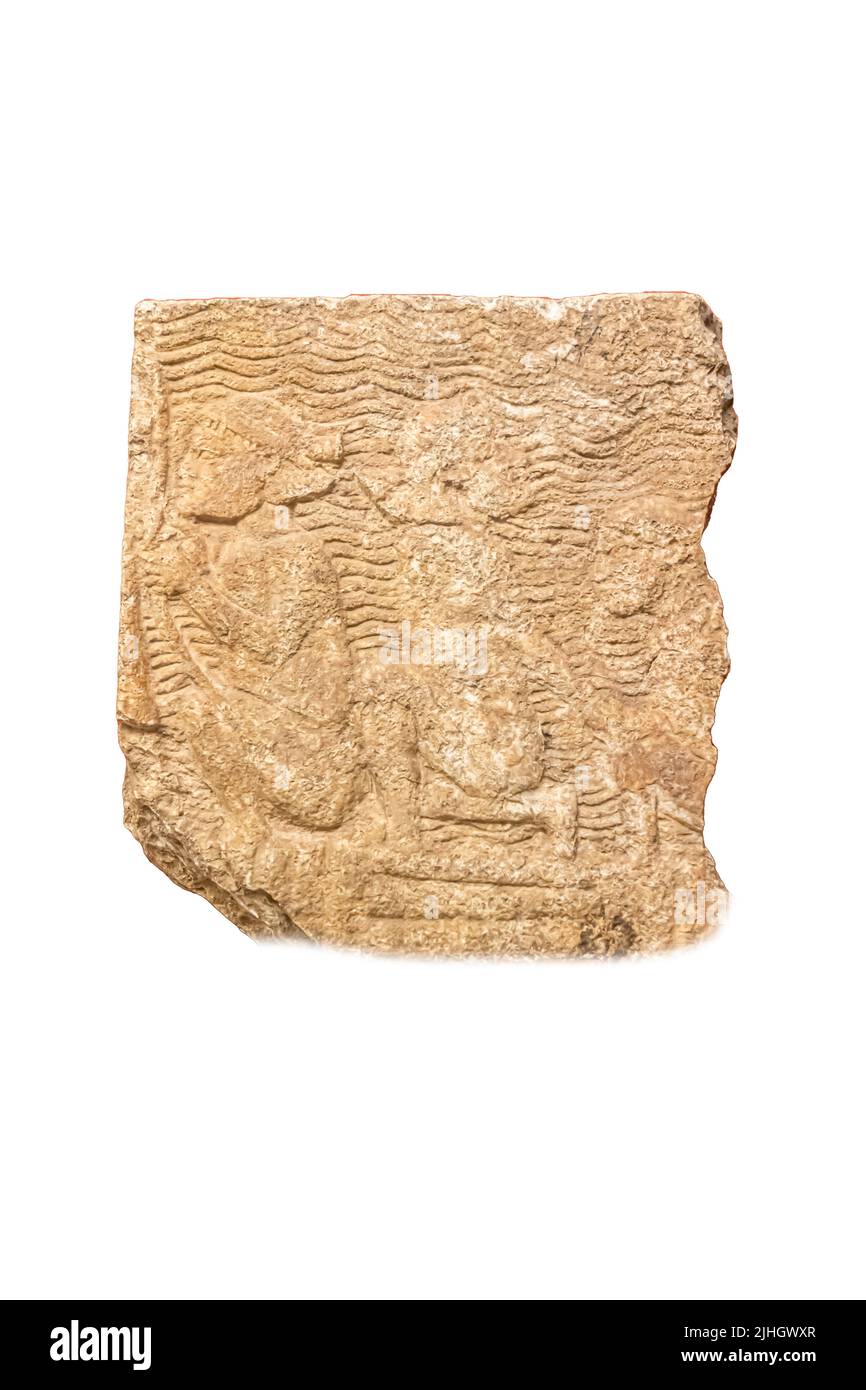 Krieg, Kampf in den Sümpfen. Detail des Reliefs aus dem Palast von Sanherib in Ninive, Kuyunjik. Kalkstein. Anfang des 7.. Jahrhunderts v. Chr. Stockfoto