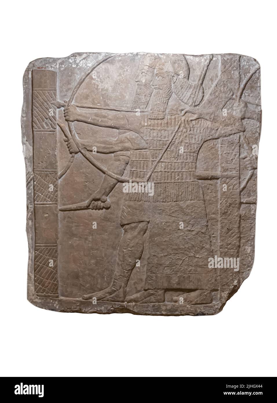 Assyrische Krieger, die eine feindliche Stadt angreifen - Detail aus einer größeren Szene - Relief aus dem Palast von Tiglath-Pileser III. In Kalhu ( Nimrud ). 8.. Jahrhundert v. Chr. Stockfoto