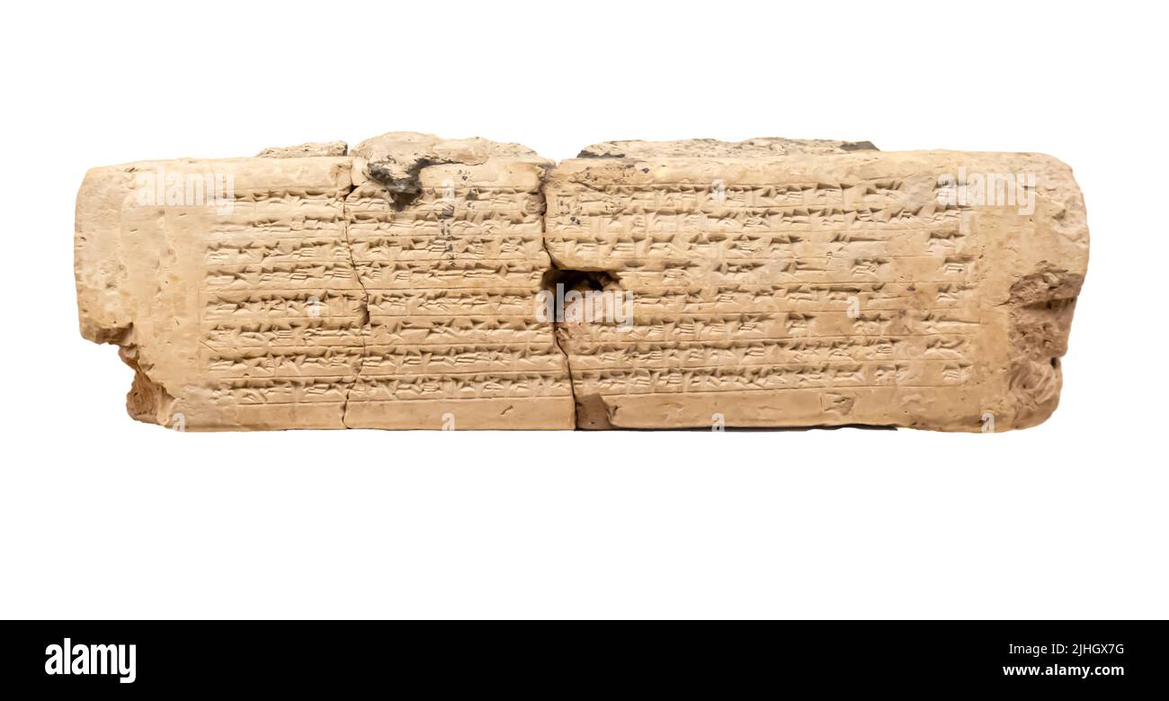 Beherrschten Lehmziegel mit einer Beschreibung von Nebukadnezar II hinsichtlich des Aufbaus eines Palastes in Babylon - 6. Jahrhundert B.C. Stockfoto