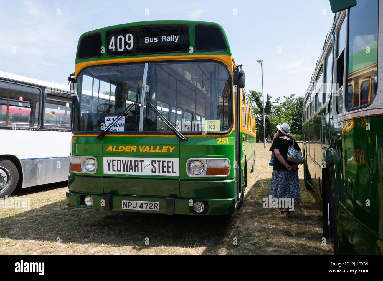 Green Alder Valley Bus, ein Leyland National Eindeckerbus bei einer Veranstaltung in Hampshire, England, Großbritannien Stockfoto