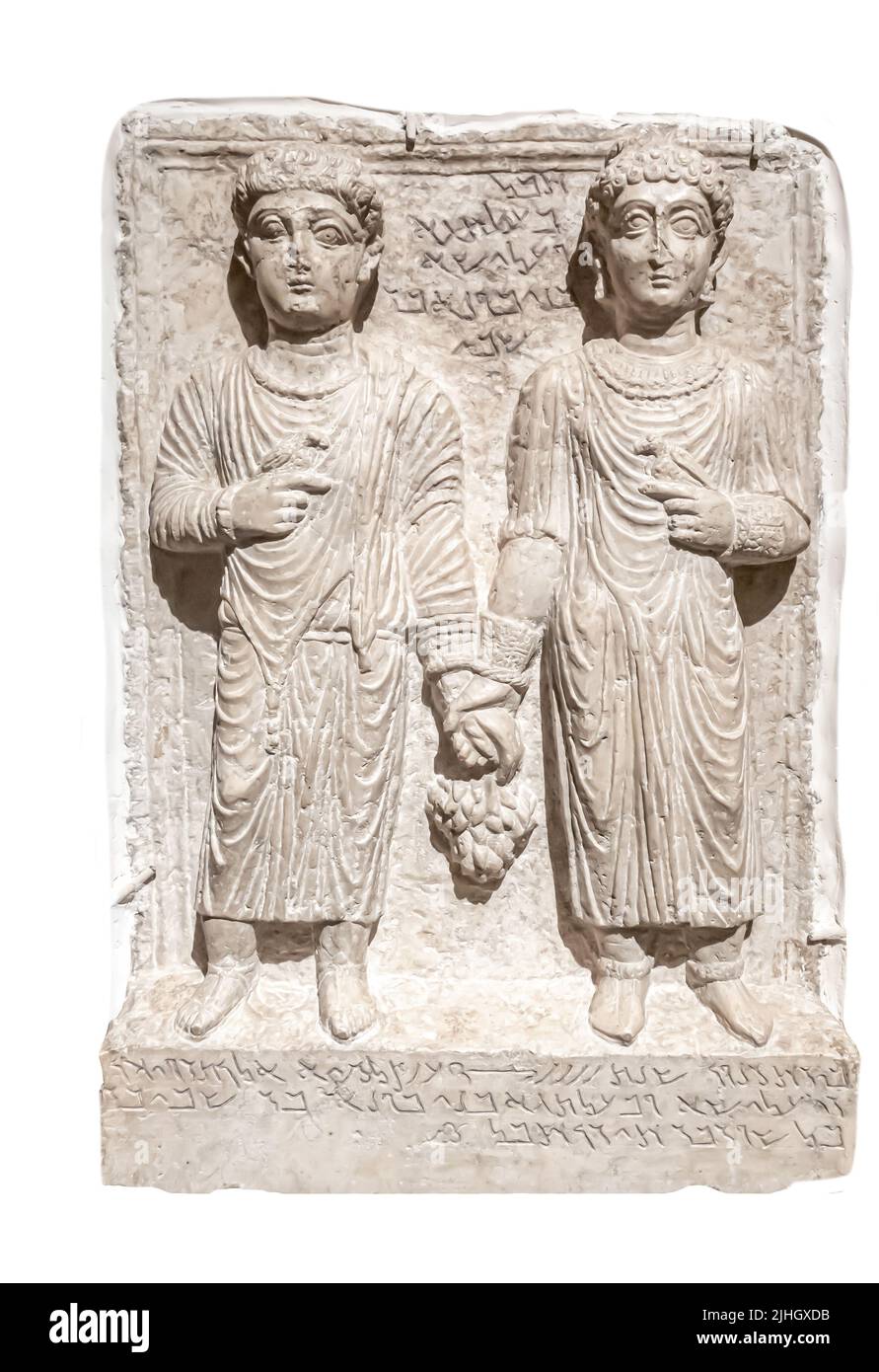 Palmyrene Beerdigung Relief eines Bruders und einer Schwester : Palmyra - Mitte des 2.. Jahrhunderts - Kalkstein Stockfoto