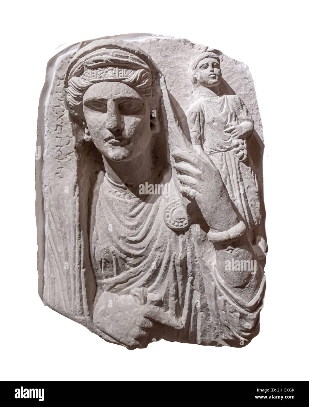 Palmyrene Beerdigung Relief - Büste einer Frau mit Kind : Palmyra - Mitte des 2.. Jahrhunderts - Kalkstein Stockfoto