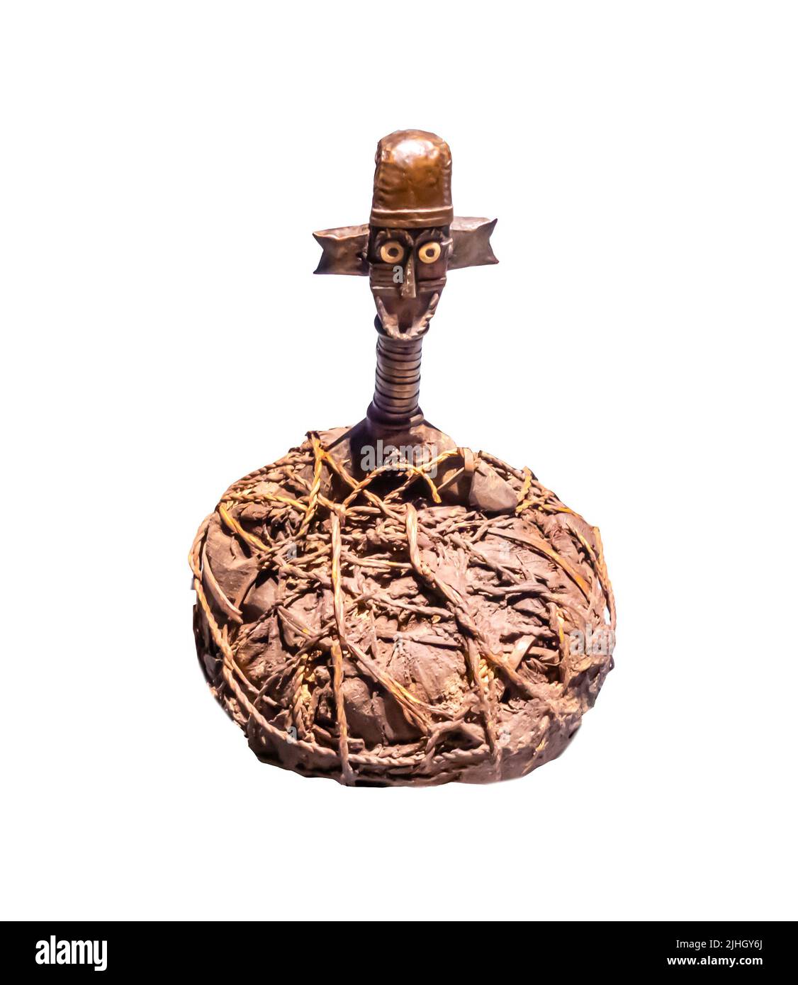 Reliquiar - Sango oder Ndumu - 19. Jahrhundert - Holz, Pigment, Kupferlegierung, Metall, Knochen, Zähne, Kitt Stockfoto