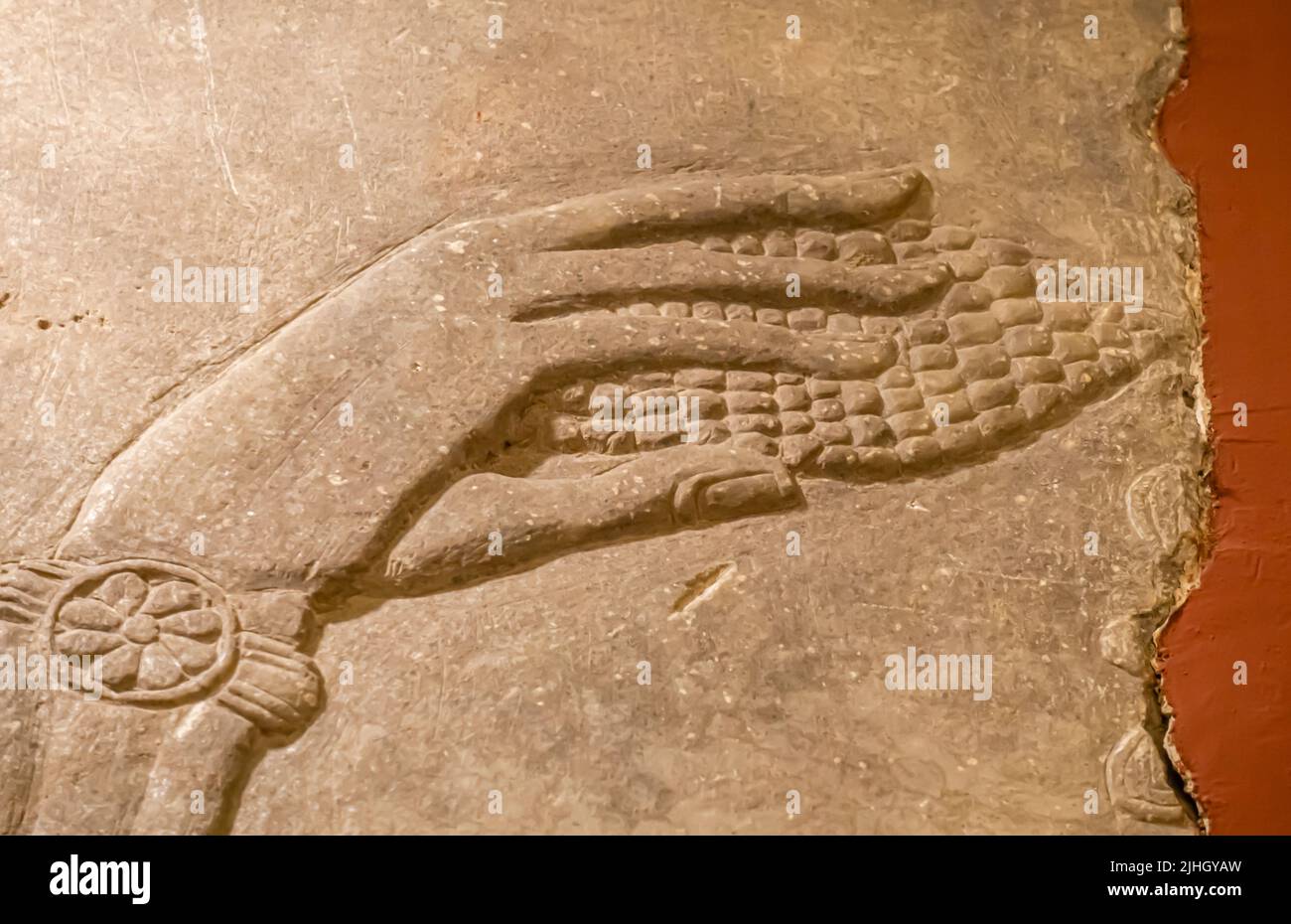 Gottheit am heiligen Baum. Details. Obst. Relief aus dem Palast von Ashurnasirpal II in Kalhu, (Nimrud) - Kalkstein - IX Jahrhundert v. Chr. Hermitage Museum Stockfoto