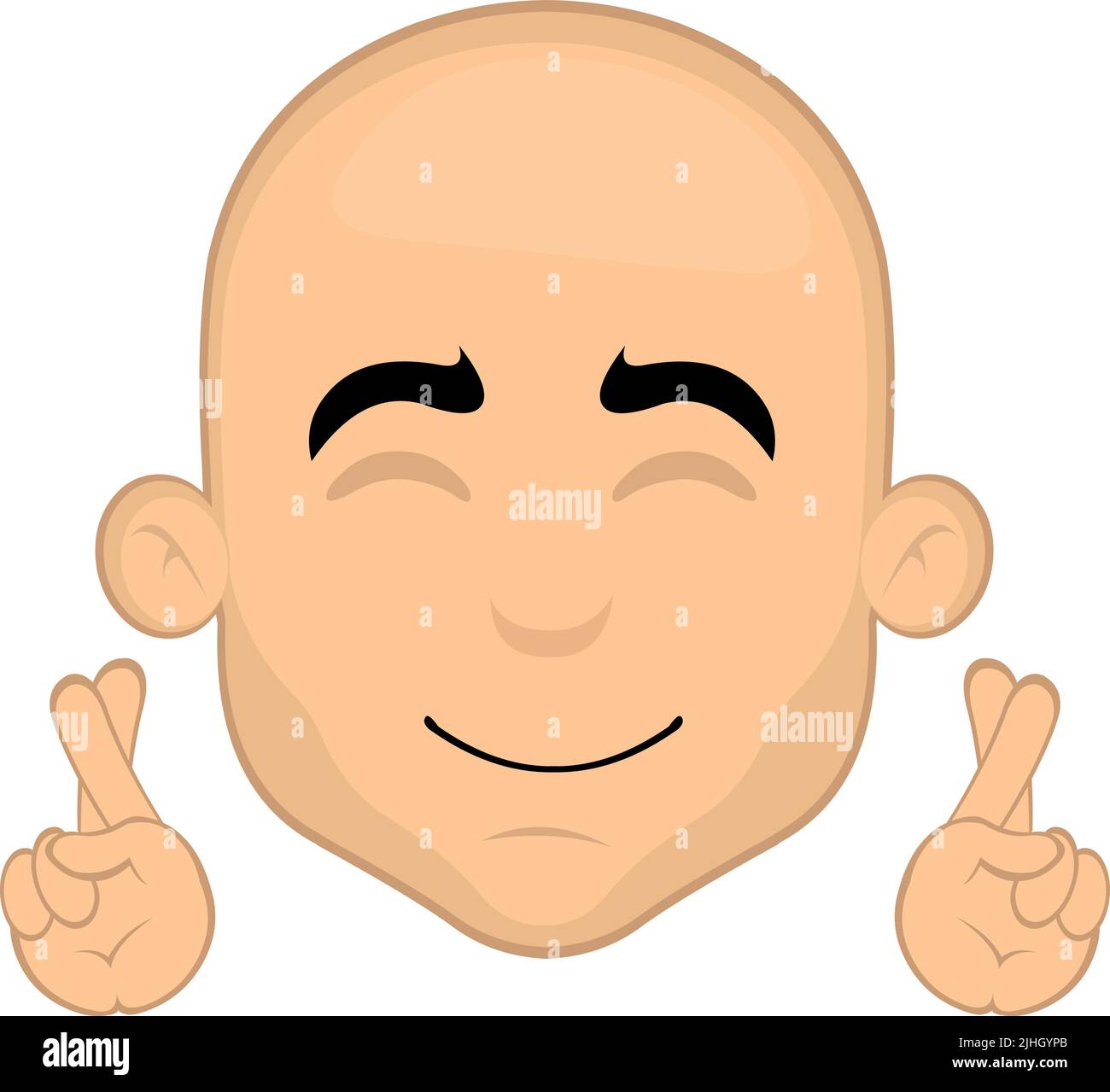 Vektor-Illustration des Gesichts eines Cartoon Glatze Mann Crossing seine Finger, einen Wunsch oder viel Glück wünschen Stock Vektor