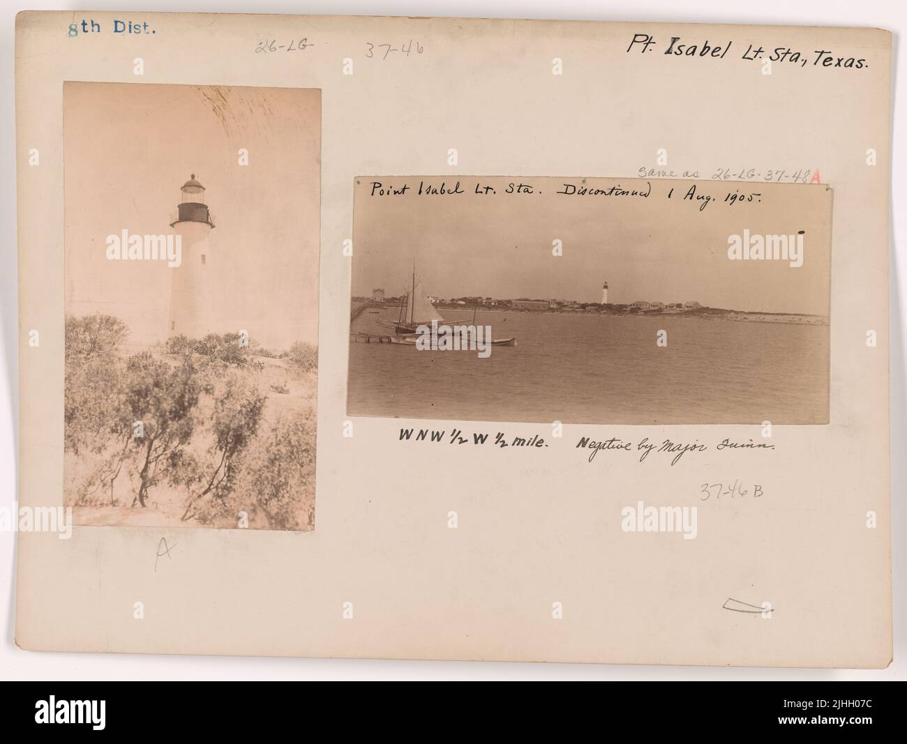 TX - Point Isabel. Point Isabel Light Station, Texas. Eingestellt Am 1. August 1905. WNW 1/2 W, 1/2 Meile. Stockfoto