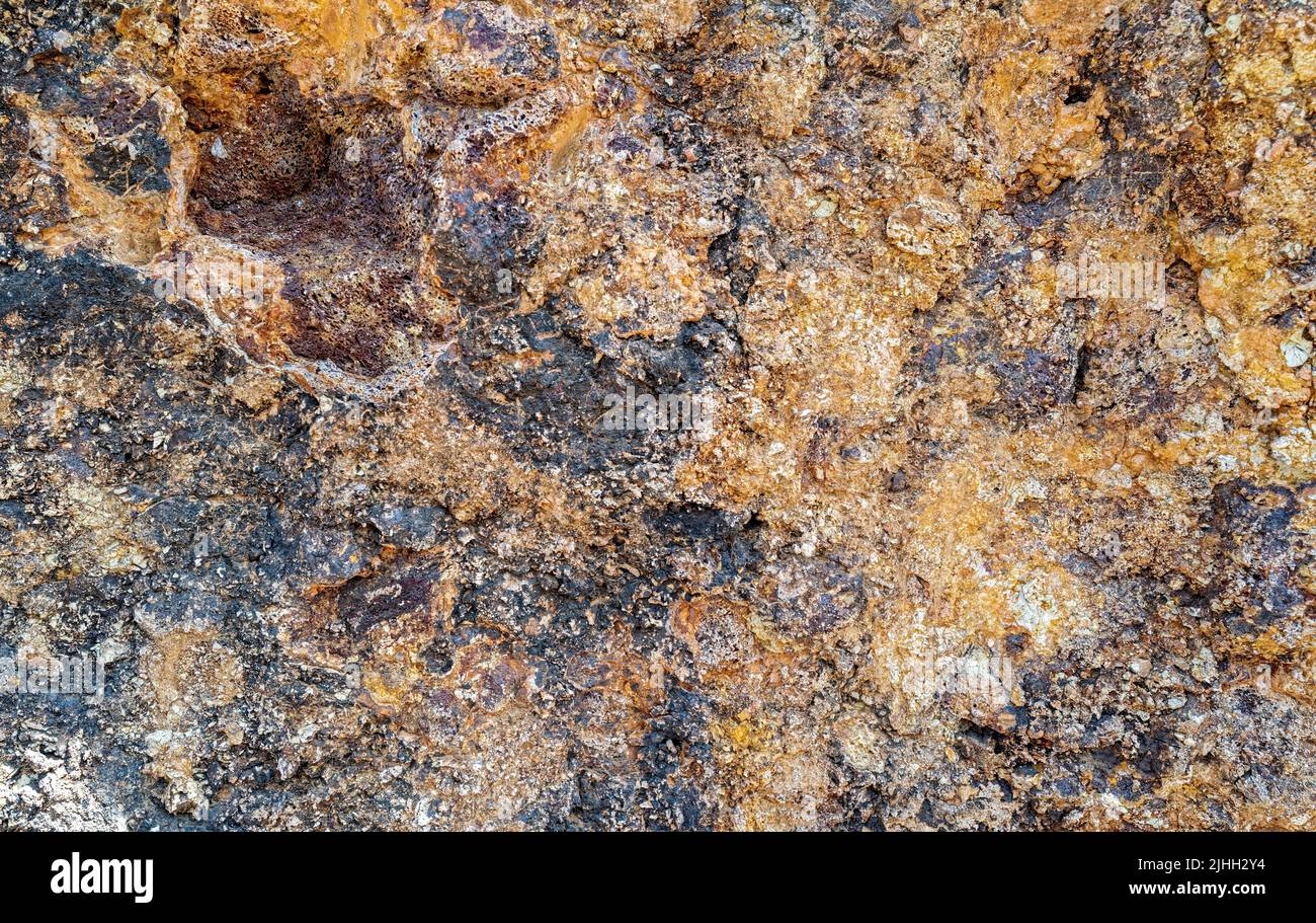 Detaillierte abstrakte Felsoberfläche an einer Straße in der Nähe von Dayville in Oregon, USA Stockfoto