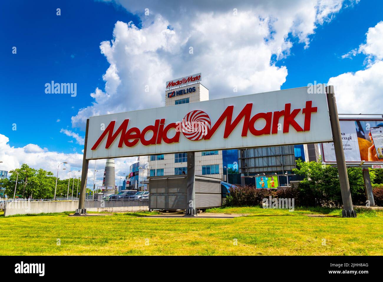Großes Schild für Media Markt Deutsche Kette von Unterhaltungselektronik-Läden, Warschau, Polen Stockfoto