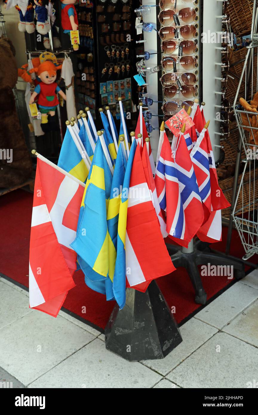 Souvenir-Flaggen der nordischen Länder Stockfoto