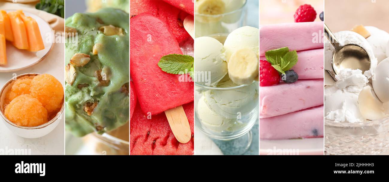 Collage mit verschiedenen süßen Eis Stockfoto