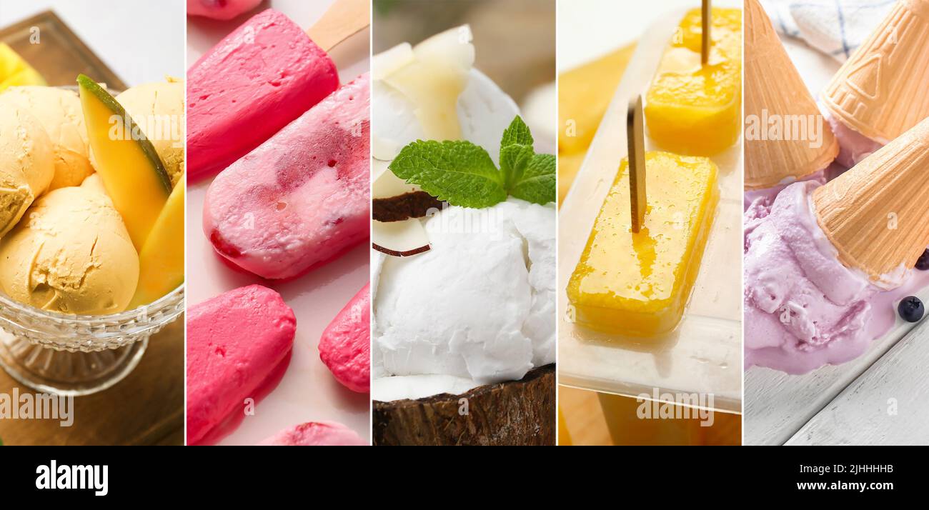 Collage mit verschiedenen süßen Eis Stockfoto