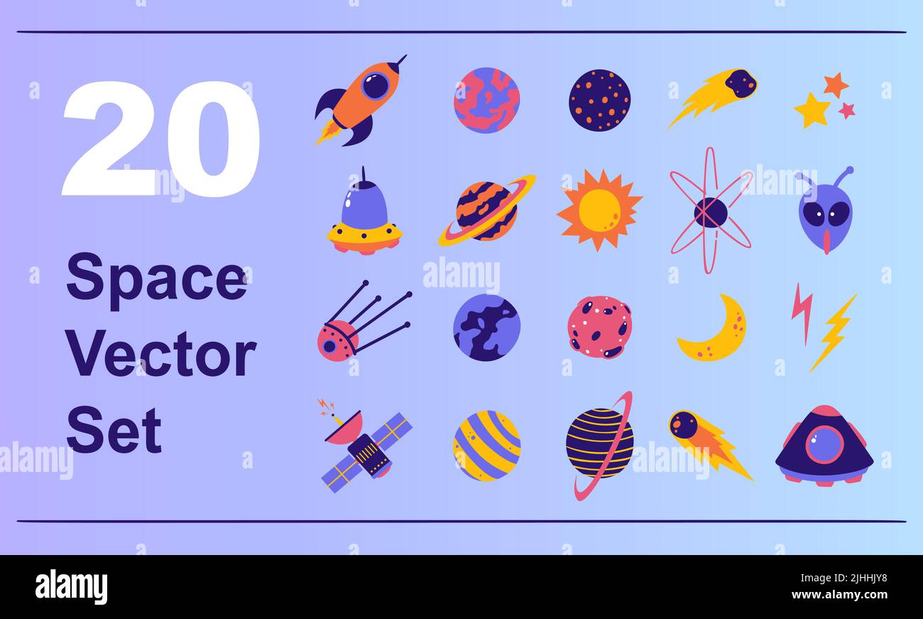 Farbenfrohes Space Flat Vector Set oder Pack Stock Vektor