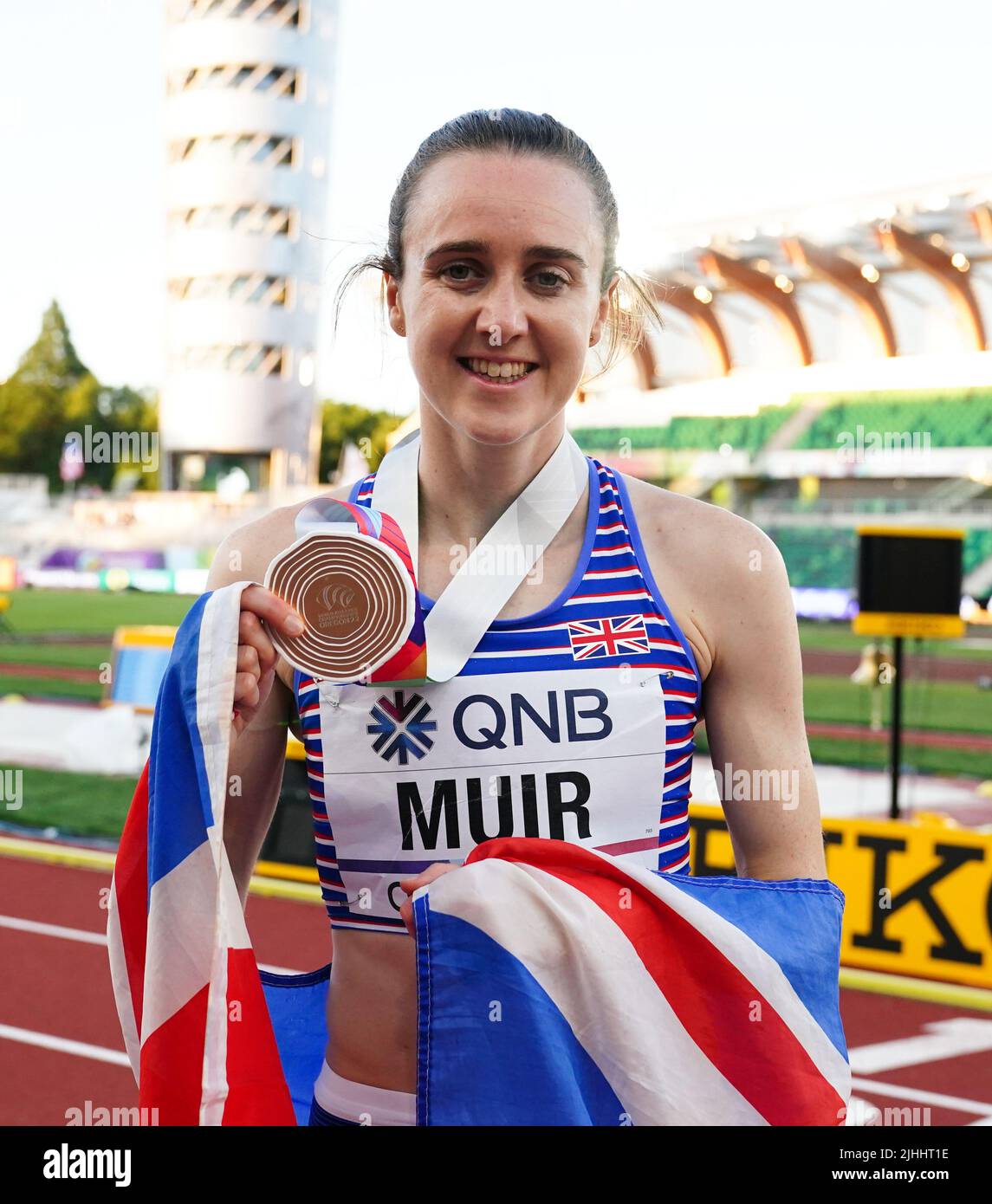 Laura Muir aus Großbritannien nach dem Finale der Frauen 1500m am vierten Tag der Leichtathletik-Weltmeisterschaften im Hayward Field, University of Oregon, USA. Bilddatum: Montag, 18. Juli 2022. Stockfoto