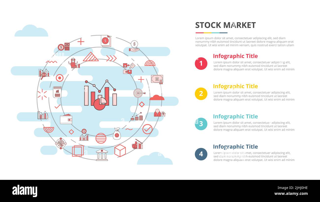 Aktienmarktkonzept für Infografik Template Banner mit vier-Punkte-Liste-Informationsvektor Illustration Stockfoto
