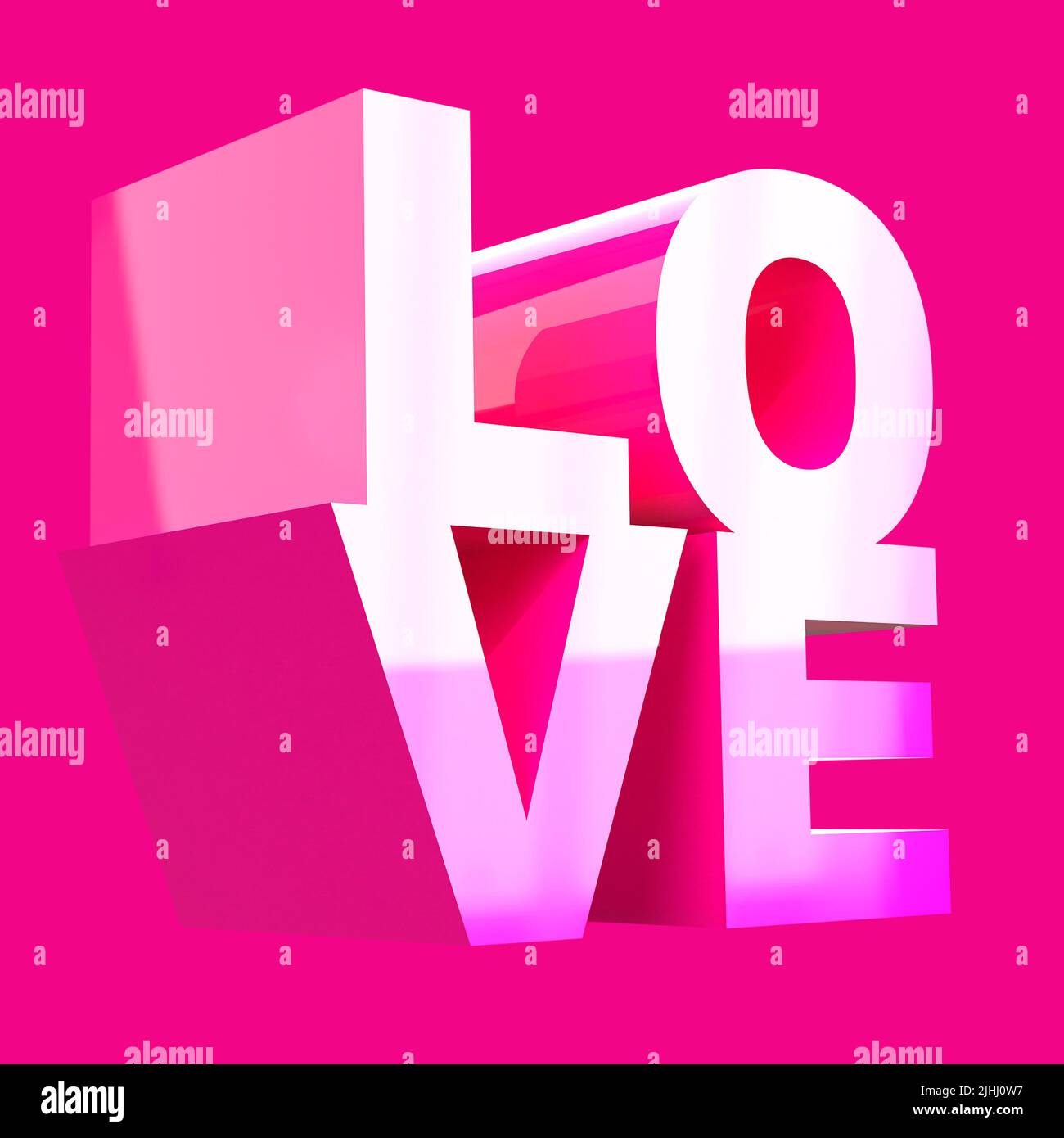 Love 3D Text auf rosa Hintergrund, 3D Render. Stockfoto