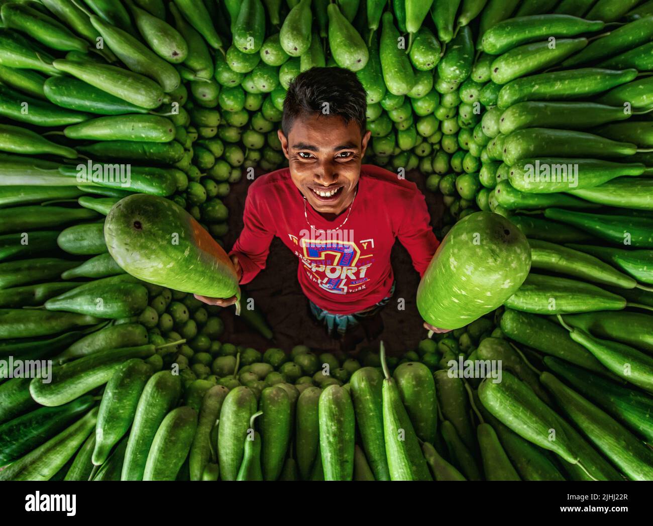 Frische Flaschengerichte sind auf dem Gemüsegroßmarkt in Bogura, Bangladesch, zum Verkauf bereit Stockfoto