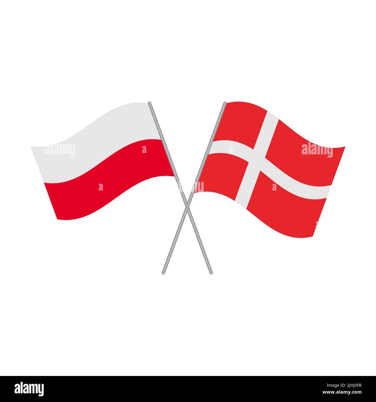 Symbol für polnische und dänische Flaggen auf weißem Hintergrund isoliert. Vektorgrafik Stock Vektor