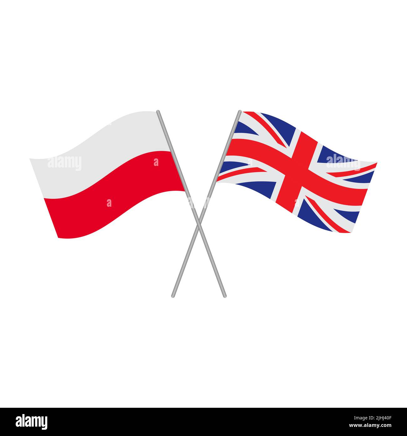 Symbol für polnische und britische Flaggen auf weißem Hintergrund isoliert. Vektorgrafik Stock Vektor