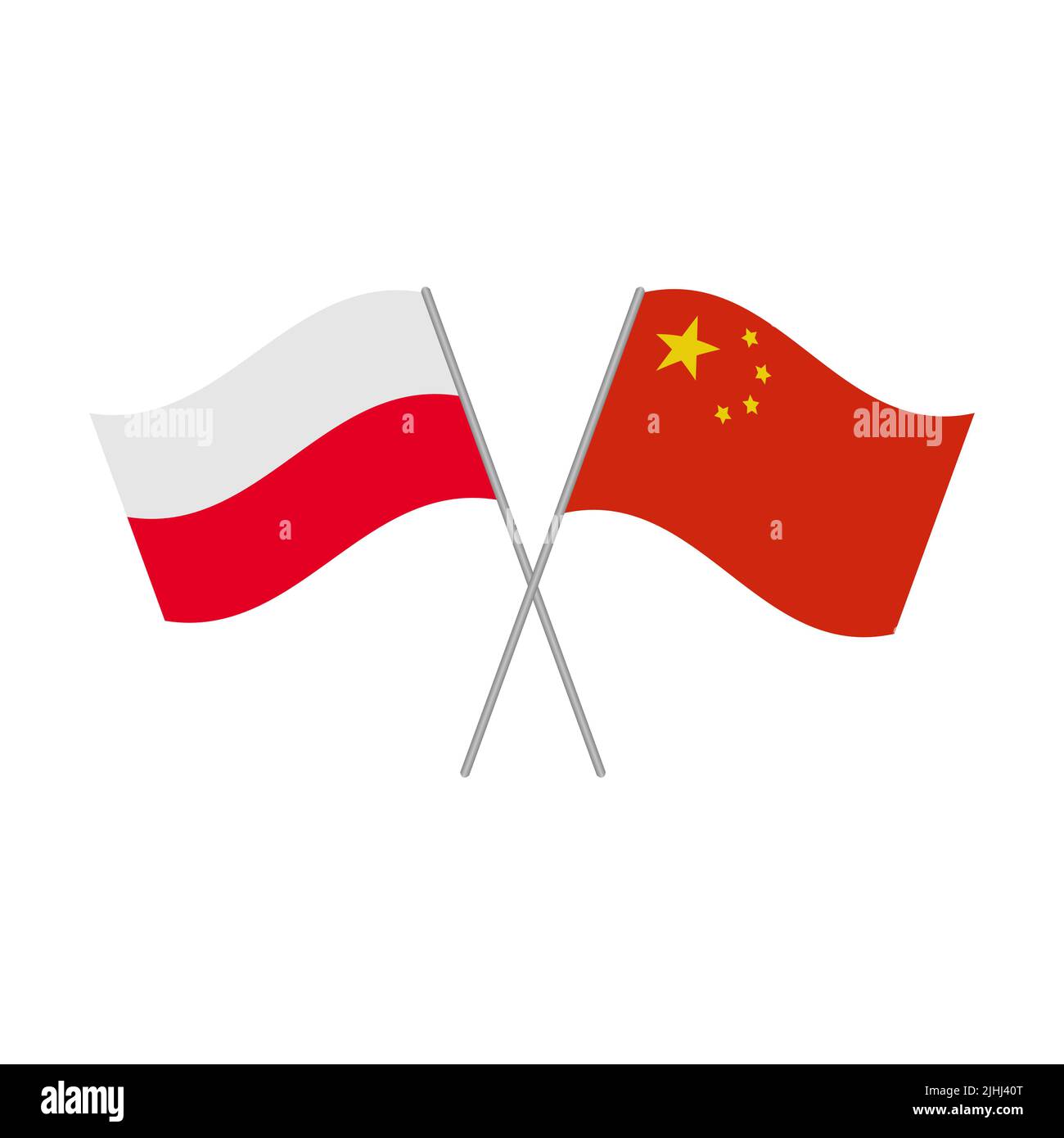 Symbol für polnische und chinesische Flaggen auf weißem Hintergrund isoliert. Vektorgrafik Stock Vektor
