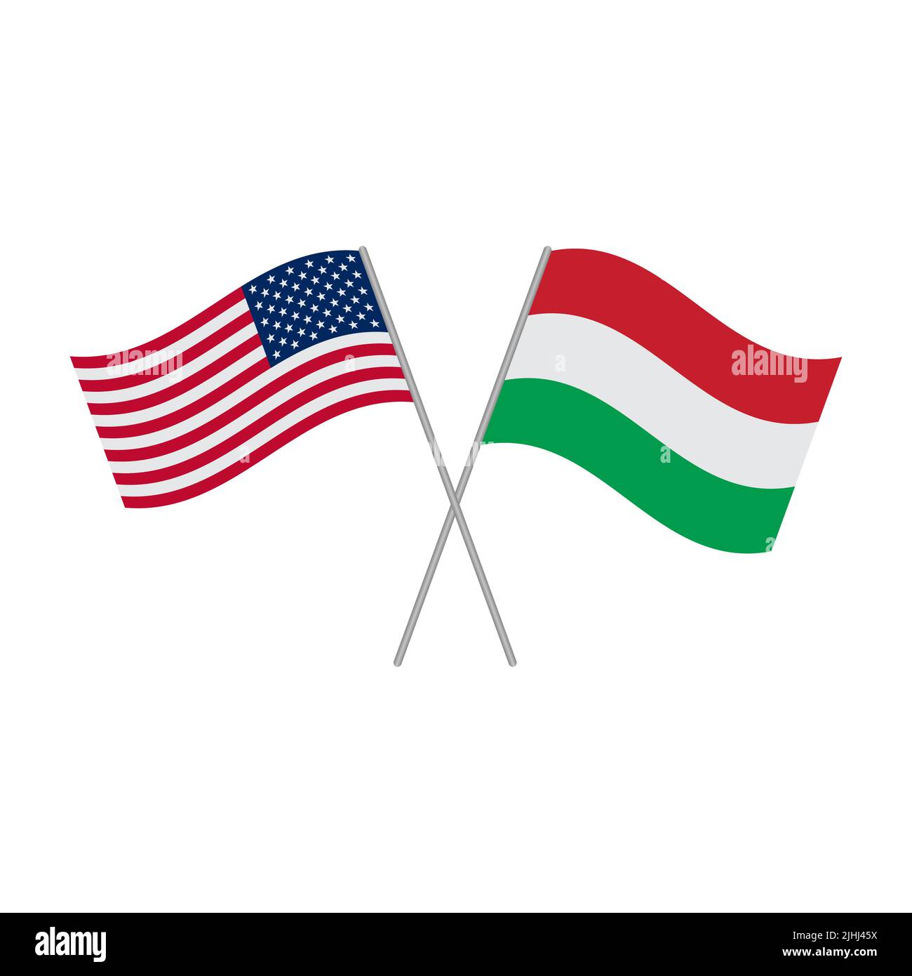 Amerikanische und ungarische Flaggen isoliert auf weißem Hintergrund. Vektorgrafik Stock Vektor