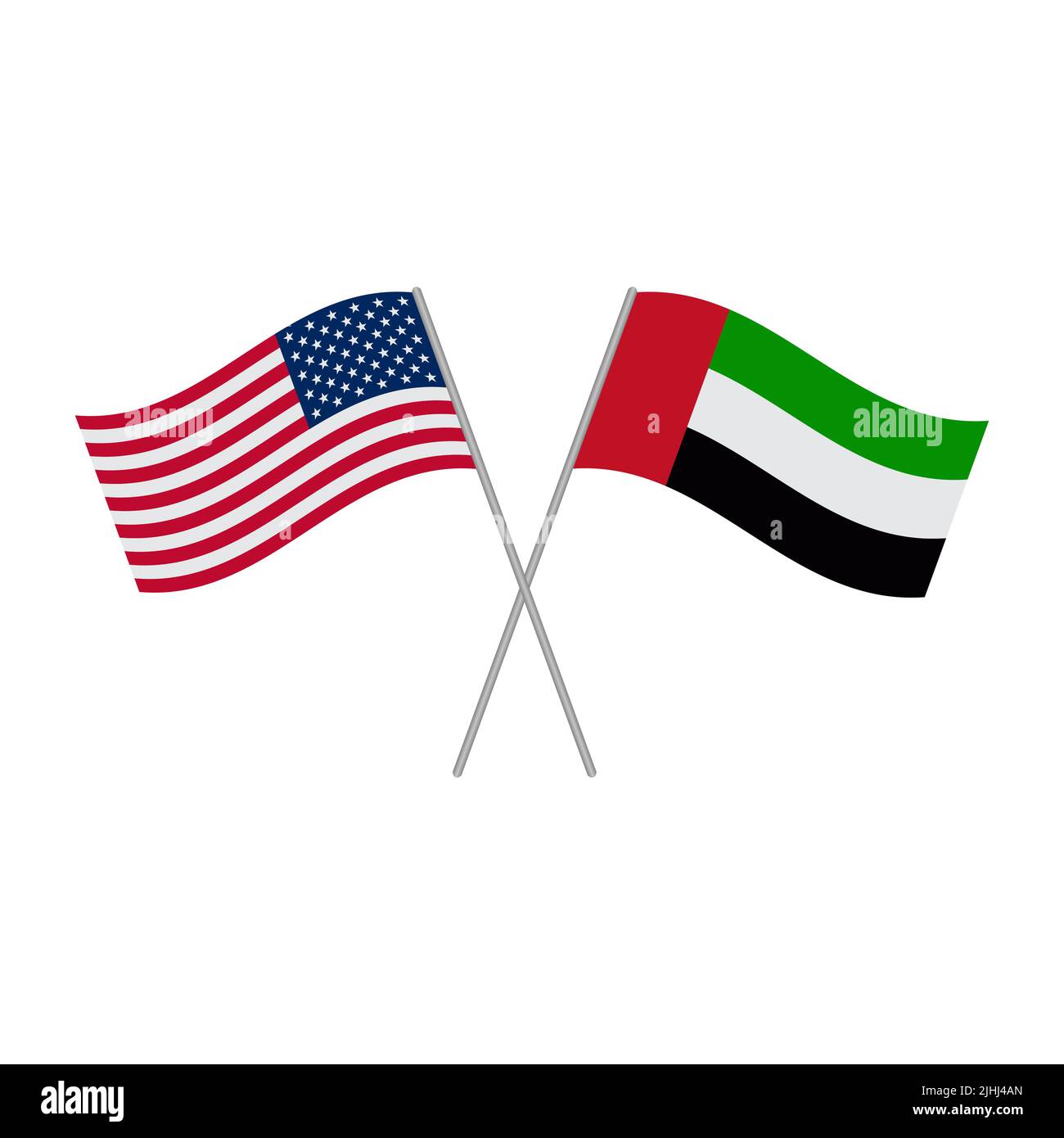 Amerikanische und Vereinigte Arabische Emirate Flaggen isoliert auf weißem Hintergrund. Vektorgrafik Stock Vektor