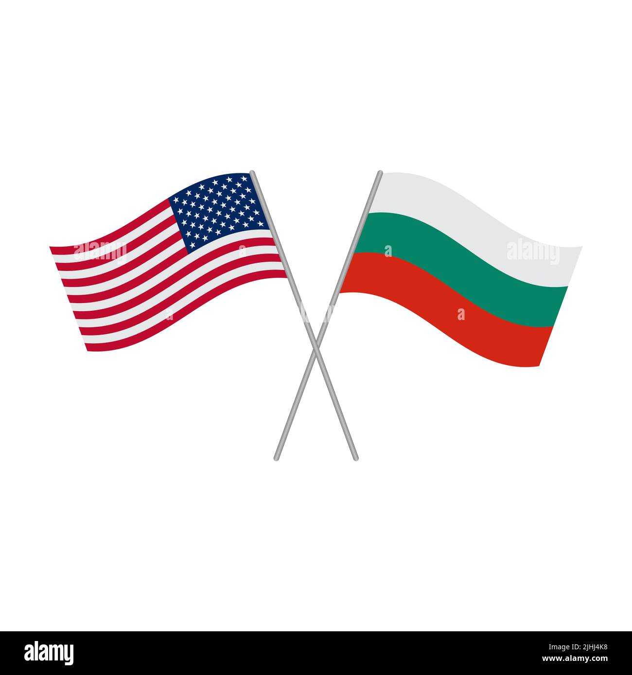 Amerikanische und bulgarische Flaggen isoliert auf weißem Hintergrund. Vektorgrafik Stock Vektor