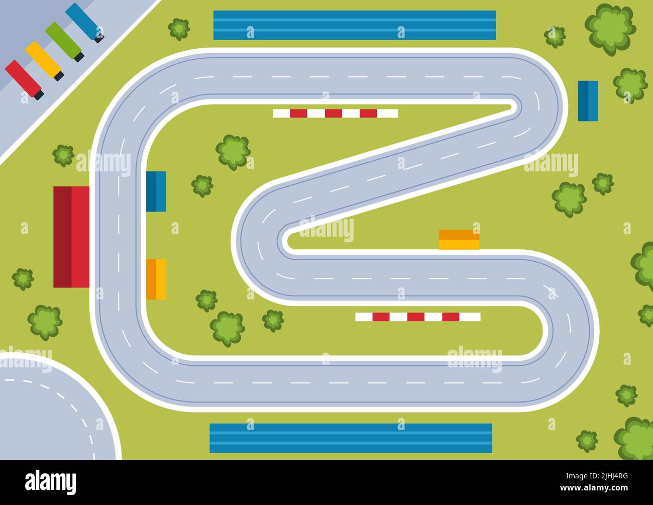 Formula Racing Sport Car Reach on Race Circuit die Ziellinie Cartoon Illustration, um die Meisterschaft in Flat Style Design zu gewinnen Stock Vektor