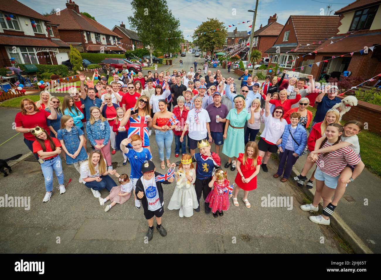 Die Platinum Jubilee Street Partys der Queen in Oldham, Greater Manchester, in der Thornham Old Road in Royton. Stockfoto