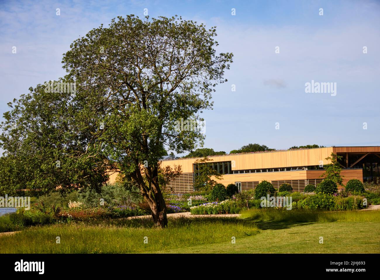 RHS Bridgewater in Worsley, Salford. Das Welcome Building Stockfoto