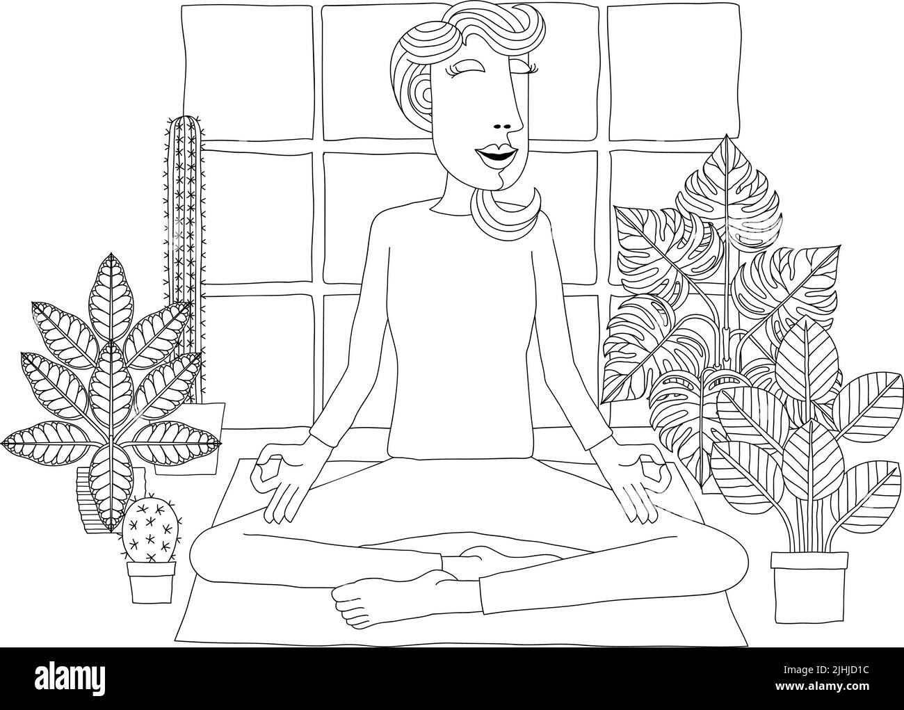 Frau Meditiert Beim Yoga Pilates Illustration Stock Vektor