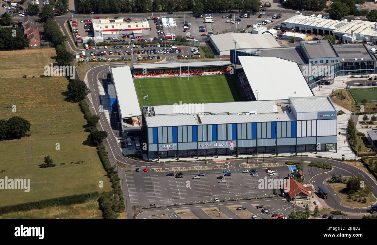 Luftaufnahme des LNER Community Stadions des York City Football Club Stockfoto