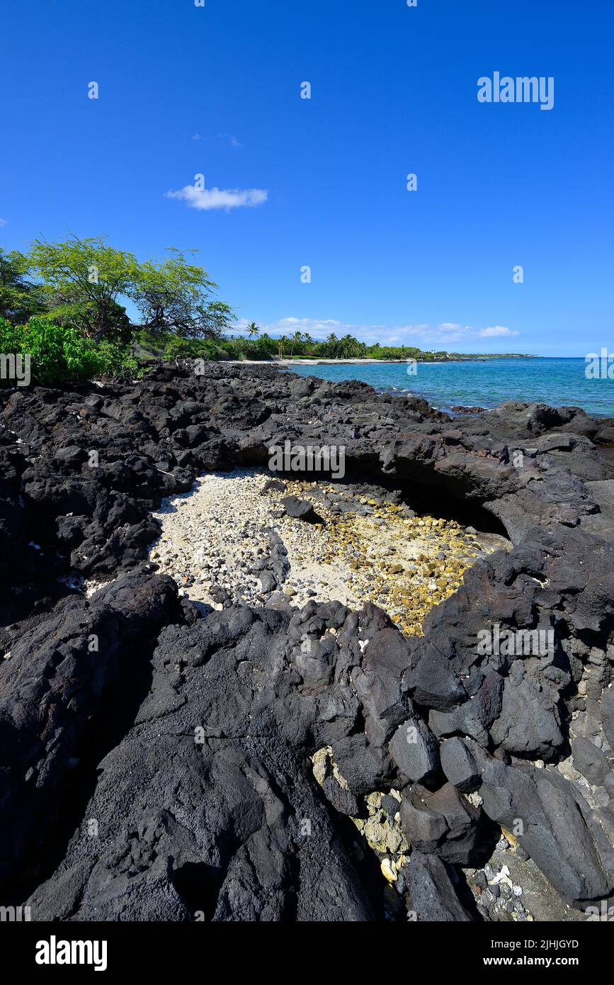 Die Puako Gezeitenpools (State Park) am Lavastrand von Holoholokai, Puako Bay HI Stockfoto