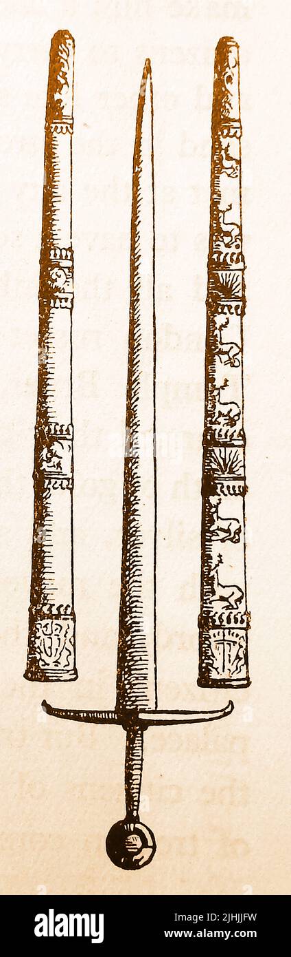 Eine Skizze der 30er Jahre des Schwertes von König Richard II. In Lincoln, England, die er dem Bürgermeister von Lincoln im Jahr 1386 überreichte Stockfoto