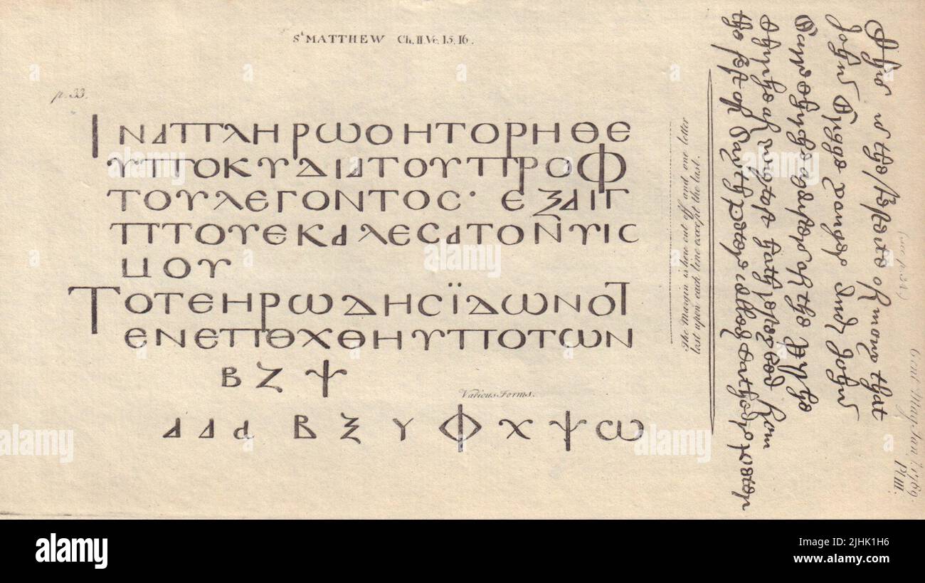 Faksimile einer alten Handschrift in der Bibliothek des Kollegs, Dublin 1789 Stockfoto